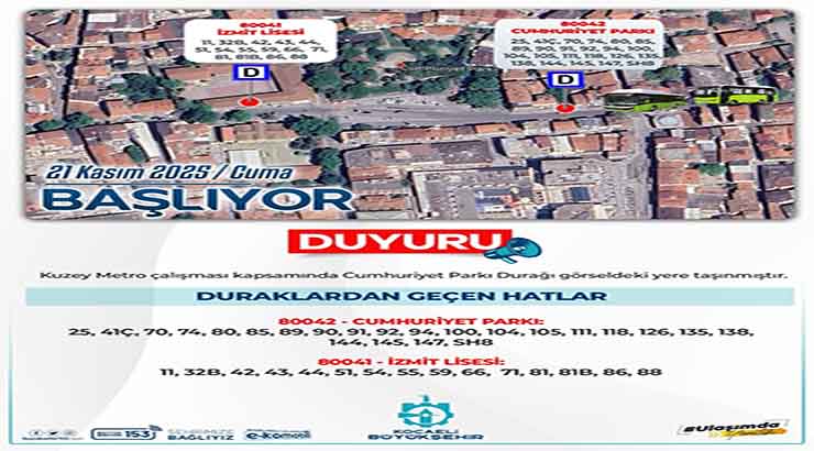 Cumhuriyet Parkı otobüs durağının yeri değiştirildi