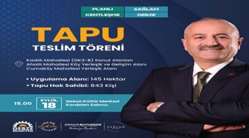 18 Eylül Perşembe saat 15:00’de Gebze Kültür Merkezi Kardelen Nikah Salonunda gerçekleştireceğimiz tapu teslim törenimize tüm basın mensupları davetlidir.
