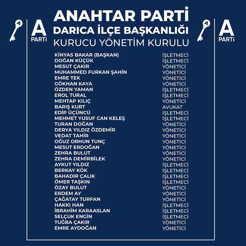 Anahtar Parti Darıca’da kurucu yönetim kurulu belli oldu