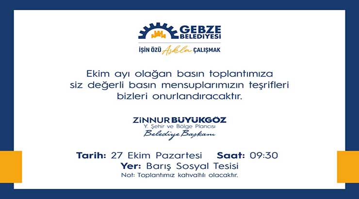 Ekim ayı olağan basın toplantımıza siz değerli basın mensuplarımızın teşrifleri bizleri onurlandıracaktır.